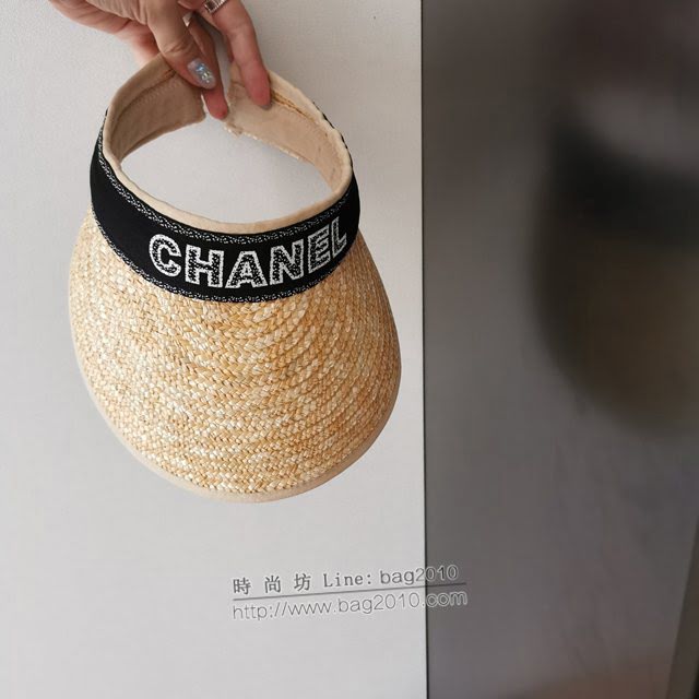 Chanel新品女士帽子 香奈兒2021春夏新款拉菲草空頂帽遮陽帽  mm1713